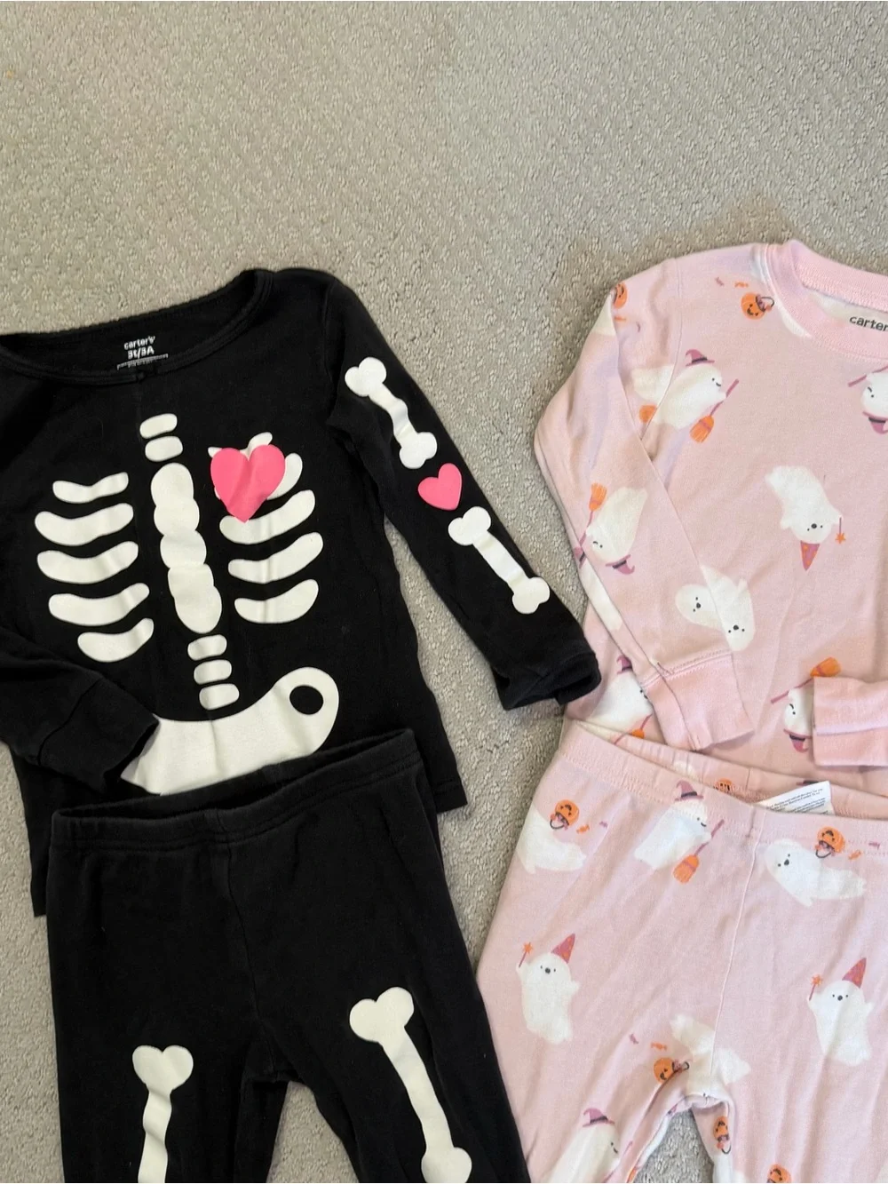 Carter's 3T Girl Halloween Jammies Black Skeleton & Pink Ghost 2-Pair Pajama Set